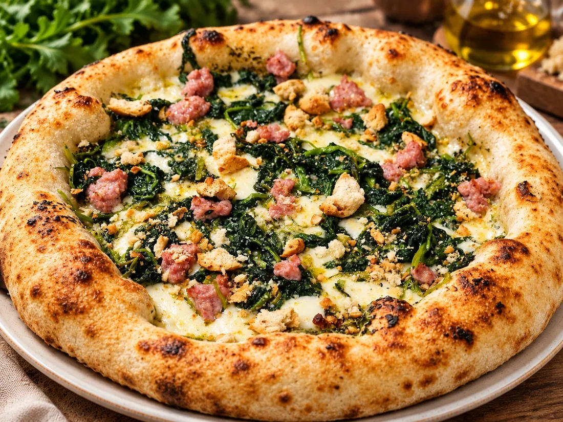 Pizza con verdure e salsiccia, immagine rielaborata